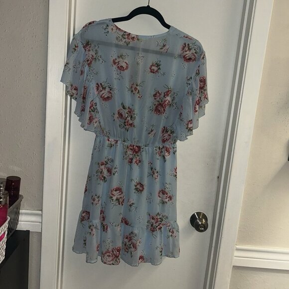 Southern Fried Chics Blue Floral Cottegecore Flutter Sleeve Dress Size Medium - Picture 4 of 7